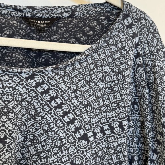 Lucky Brand 3xl 3/4 Length Sleeve Scoop Neck T-Shirt EUC Blue Boho Paisley - Picture 3 of 5